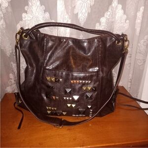 Rachel Dark Brown Studded Shoulder Bag